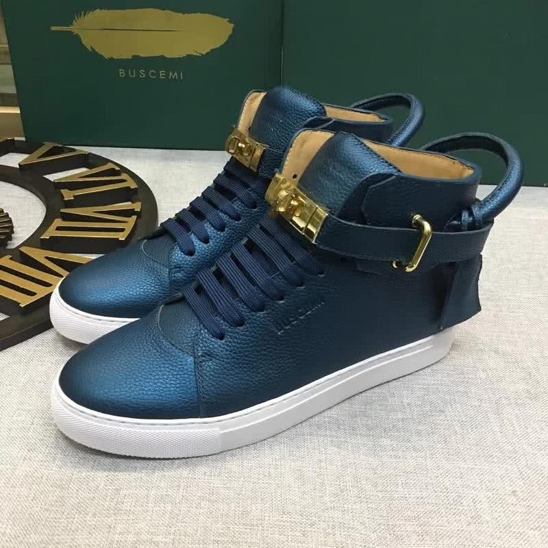 Buscemi Sneakers High Top Leather Blue Upper White Sole Men 3