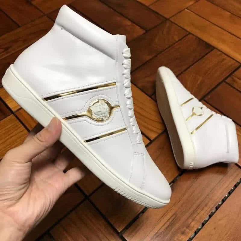 Versace High-top Casual Shoes Cowhide White And Gold Men 2
