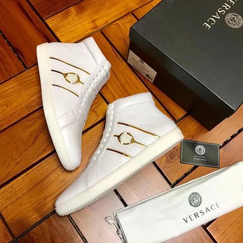 Versace High-top Casual Shoes Cowhide White And Gold Men 3