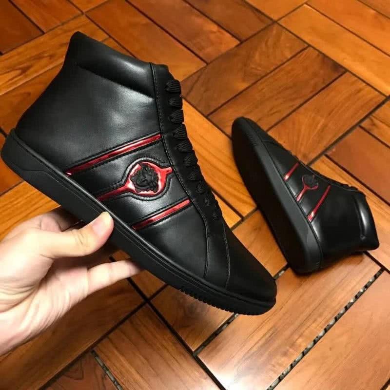 Versace High-top Casual Shoes Cowhide Black And Red Men 2