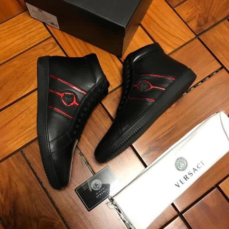 Versace High-top Casual Shoes Cowhide Black And Red Men 3