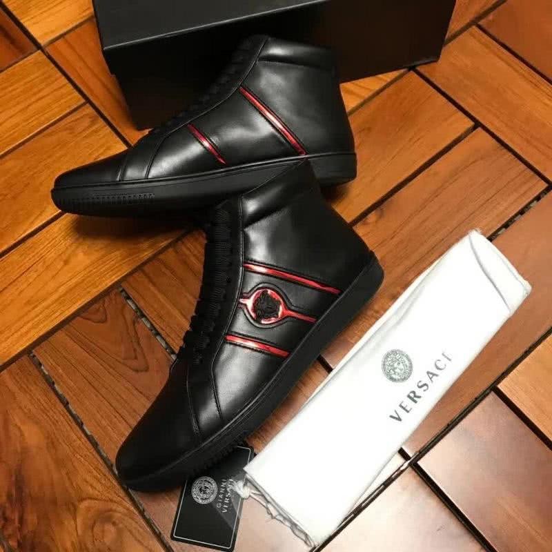 Versace High-top Casual Shoes Cowhide Black And Red Men 4