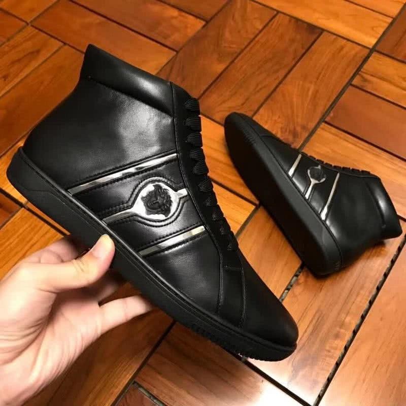 Versace High-top Casual Shoes Cowhide Black And Sliver Men 5