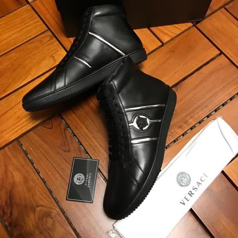 Versace High-top Casual Shoes Cowhide Black And Sliver Men 3