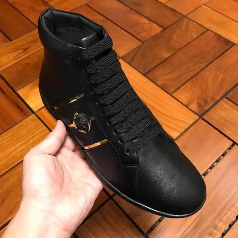 Versace High-top Casual Shoes Cowhide Black And Gold Men 3