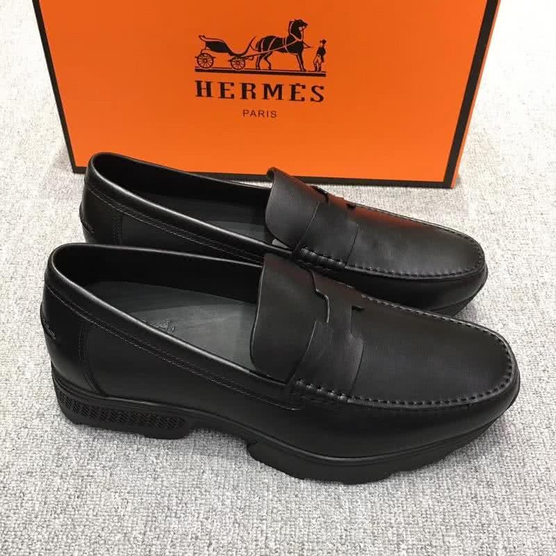 Hermes Fashion Comfortable Sports Shoes Cowhide Black Men 3
