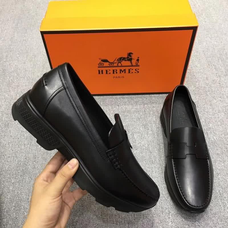 Hermes Fashion Comfortable Sports Shoes Cowhide Black Men 9