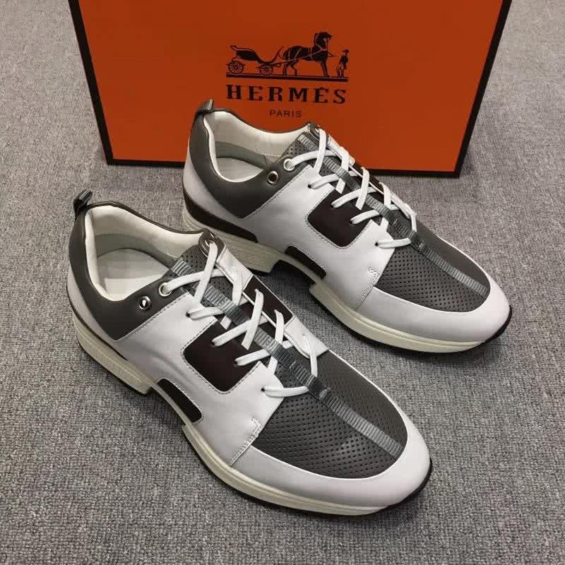 Hermes Fashion Comfortable Sports Shoes Cowhide White And Green Men 1