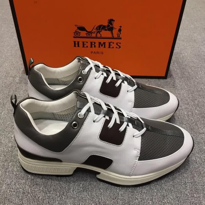 Hermes Fashion Comfortable Sports Shoes Cowhide White And Green Men 3