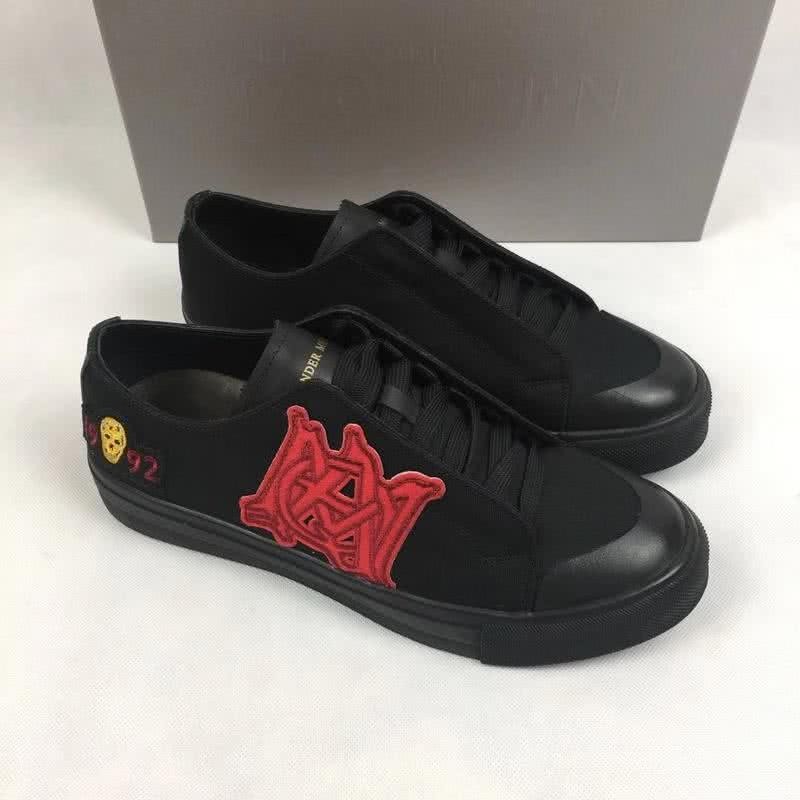 Alexander McQueen Sneakers Leather Red Painting Black Men 1