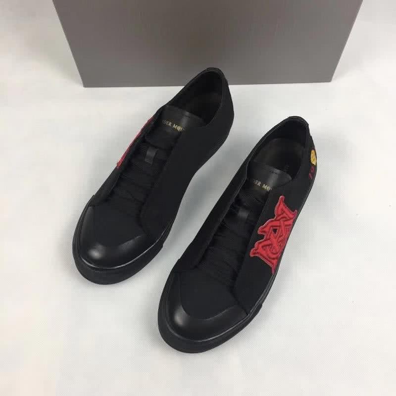 Alexander McQueen Sneakers Leather Red Painting Black Men 3