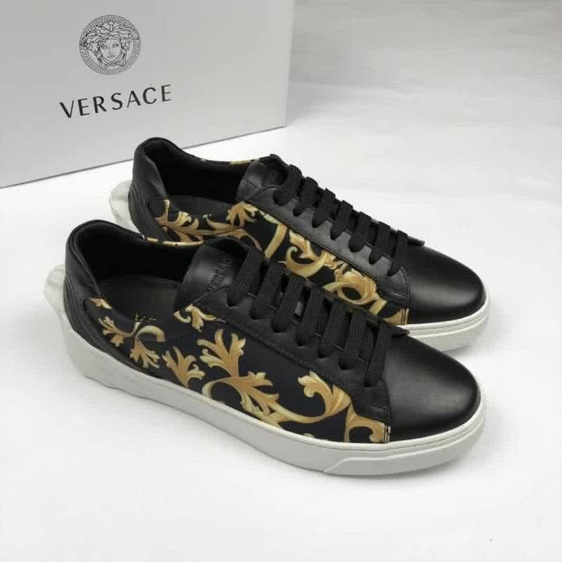 Versace Cowhide Leather Casual Shoes Non-slip Design Black  And Yellow Men 1