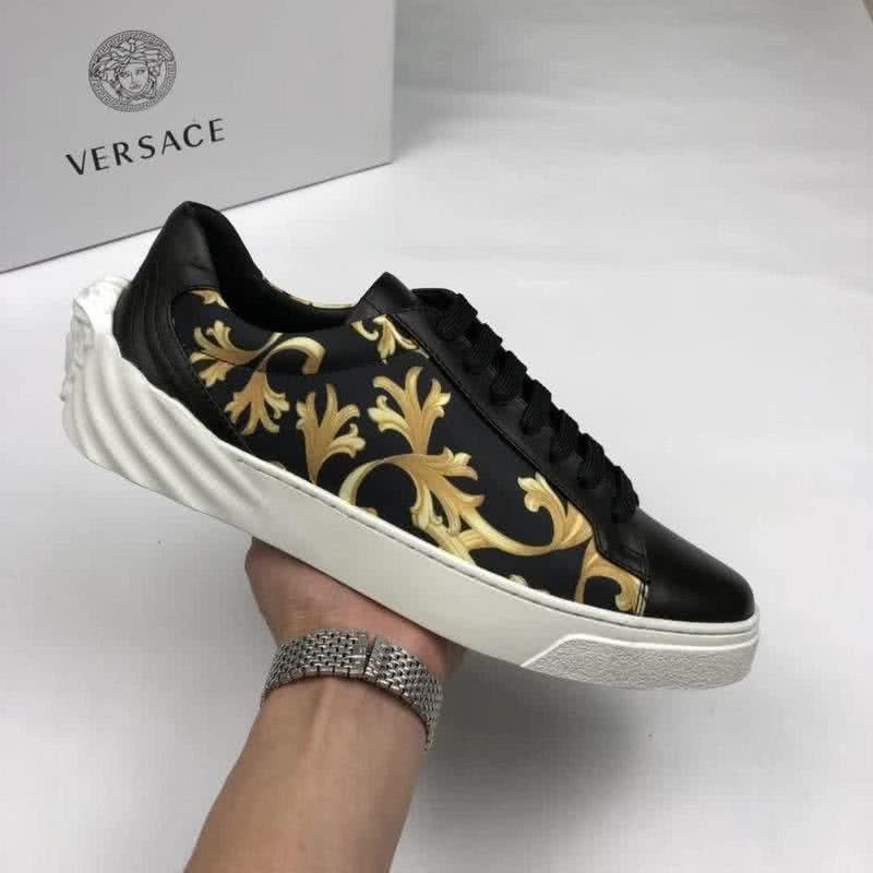 Versace Cowhide Leather Casual Shoes Non-slip Design Black  And Yellow Men 4