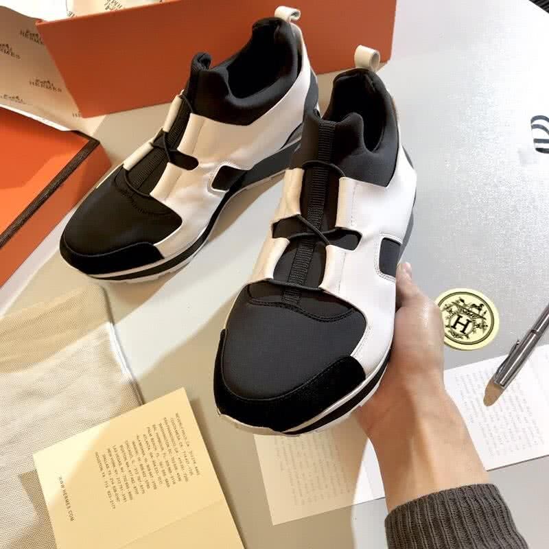 Hermes Fashion Comfortable Shoes Cowhide Black And White Men 7
