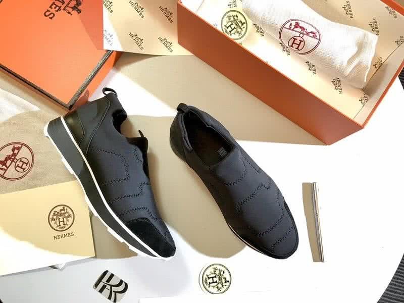 Hermes Fashion Comfortable Shoes Cowhide Black Grey Men 1