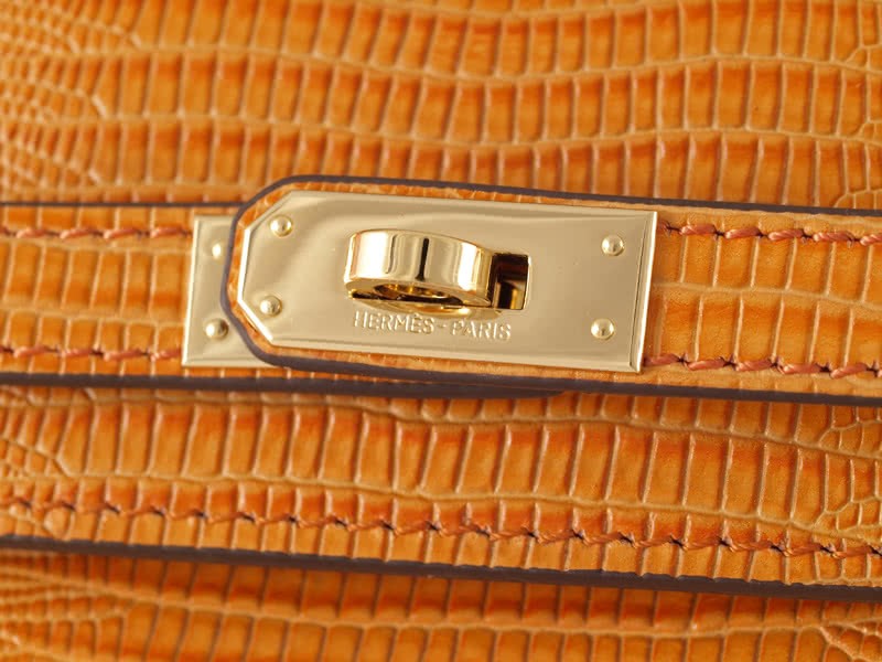 Hermes Kelly Pochette Longue Lizard Leather Orange 7