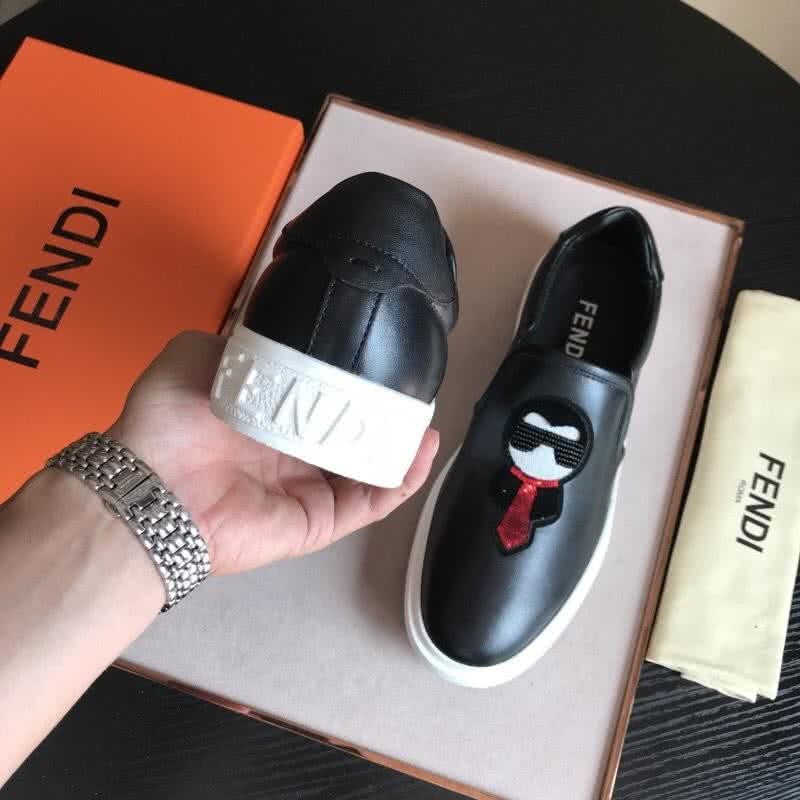 Fendi Slip-on Leather Black Upper White Sole Men 8
