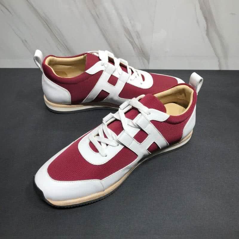 Hermes Fashion Comfortable Shoes Cowhide White And Red Men 4
