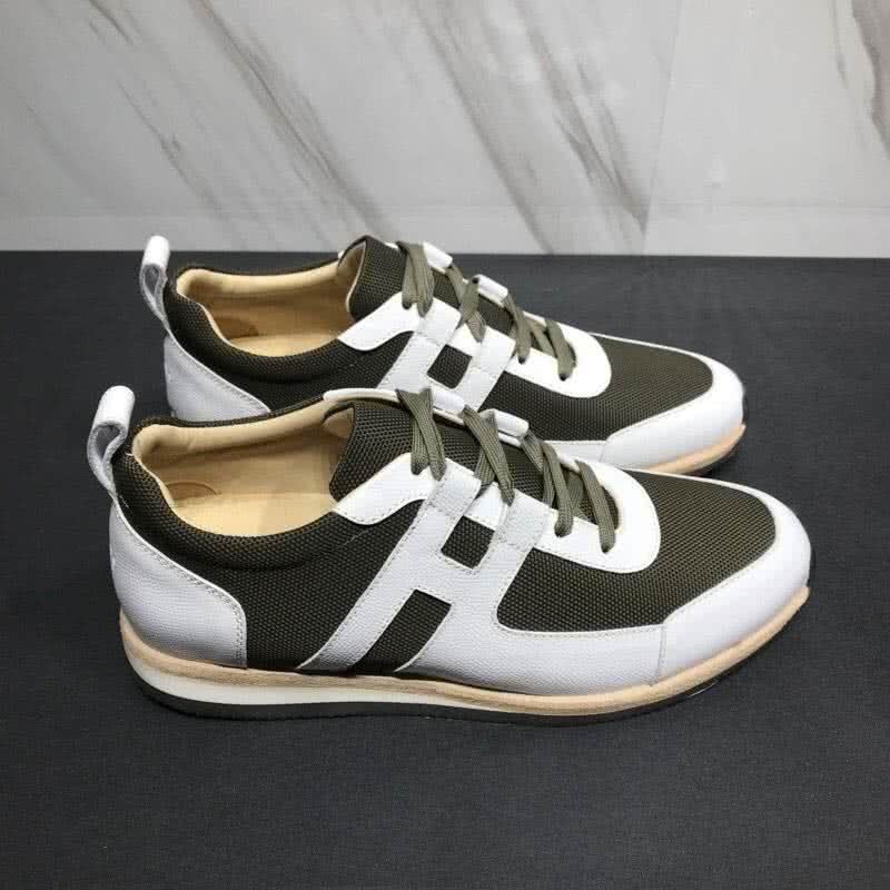 Hermes Fashion Comfortable Shoes Cowhide White And Green Men 1