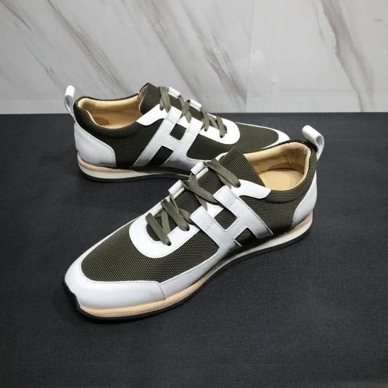 Hermes Fashion Comfortable Shoes Cowhide White And Green Men 5