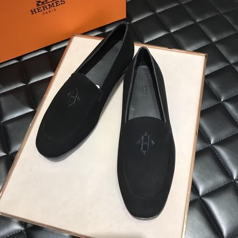 Hermes Fashion Comfortable Shoes Cowhide Ink Black Men 3