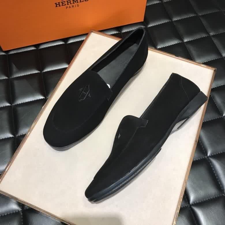 Hermes Fashion Comfortable Shoes Cowhide Ink Black Men 2