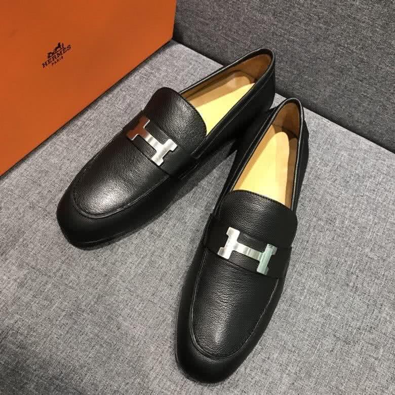 Hermes Fashion Comfortable Shoes Cowhide Black Men 2