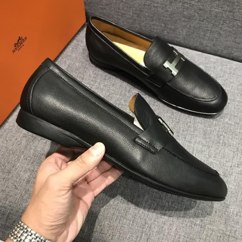Hermes Fashion Comfortable Shoes Cowhide Black Men 6