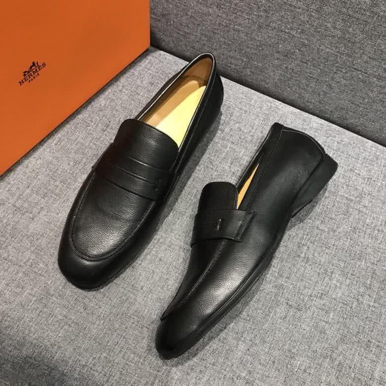 Hermes Fashion Comfortable Shoes Cowhide Black Men 2