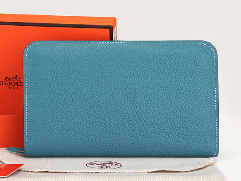 Hermes Dogon Togo Original Leather Combined Wallet Medium Blue 2