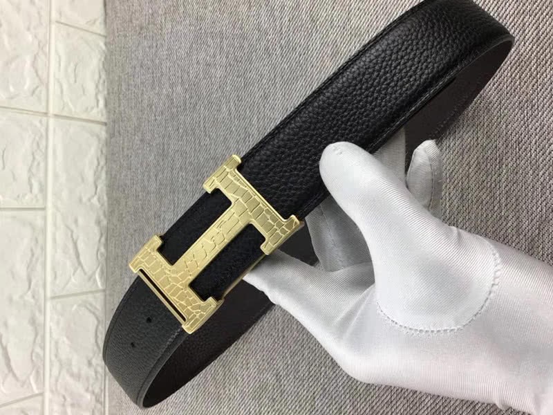 Hermes Gold H Belt Buckle & Reversible Leather Strap Black 2