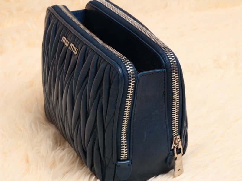 Miu Miu Glazed Matelasse Leather Mini Shoulder Bag Blue 3