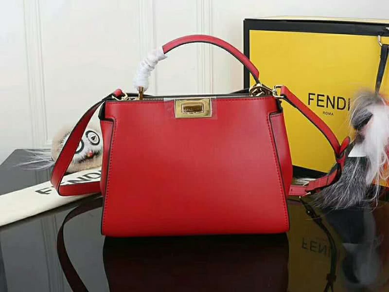 Fendi Peekaboo Essential Calfskin Leather Bag Red 3