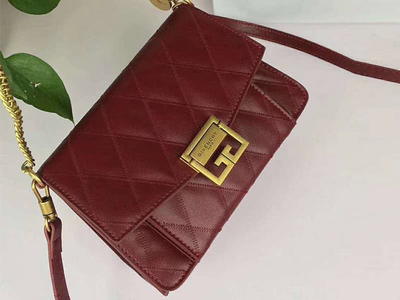 Givenchy gv3 Calfskin Quilted Leather Flap Bag Burgundy 2