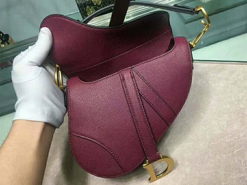 Dior Mini Saddle Calfskin Bag Gold Hardware Burgundy m0447s1 6
