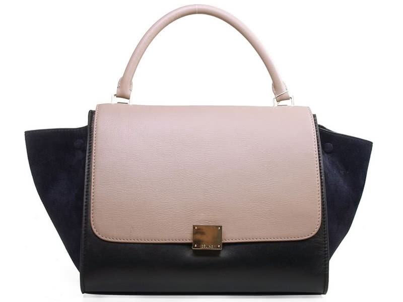 Celine Trapeze Shoulder Bag Multicolor Calfskin Pink Black Suede Blue 1