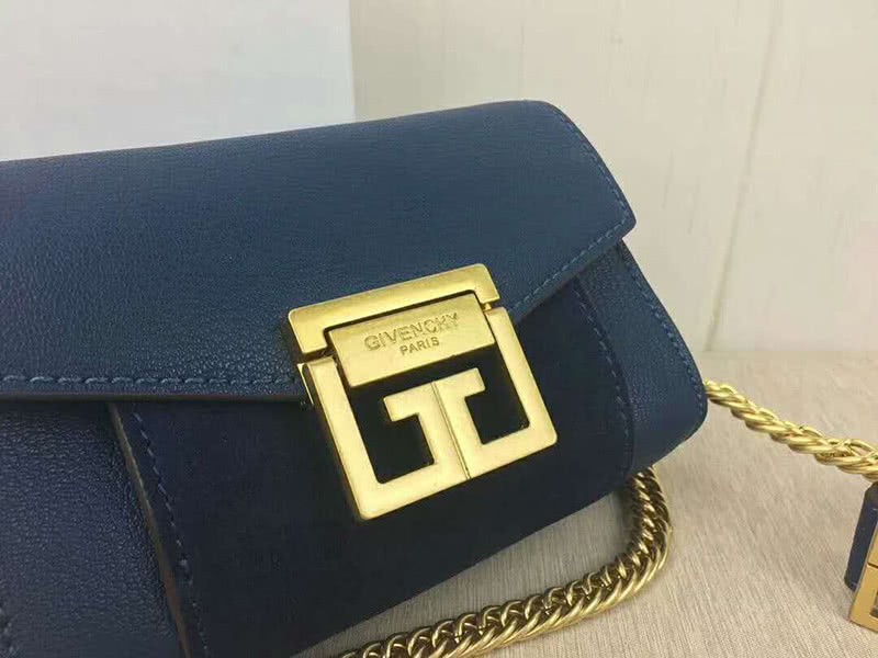 Givenchy Small gv3 Bag In Grained Leather And Suede Blue 2