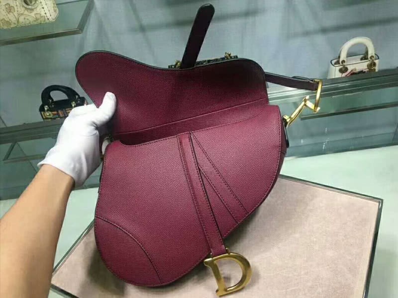 Dior Saddle Calfskin Bag Gold Hardware Burgundy m0446l2 8