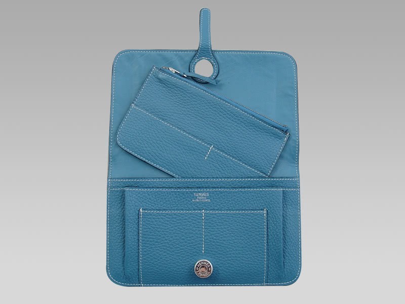Hermes Dogon Togo Leather Wallet Purse Blue 7