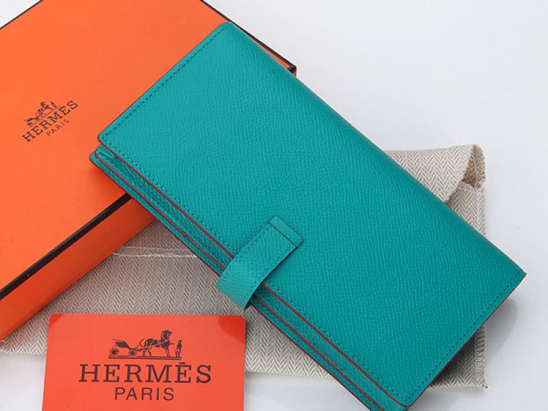 Hermes Epsom Original Calfskin Bearn Japonaise Bi-Fold Wallet Turquoise 2