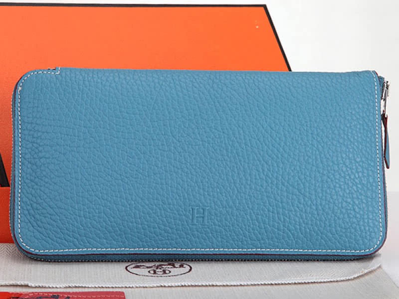 Hermes Zipper Wallet Original Leather Clear Blue 1