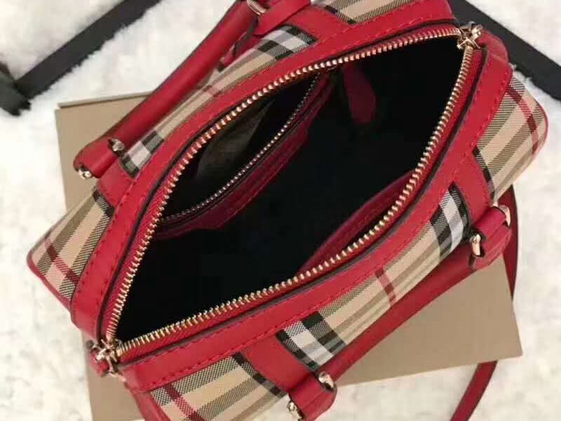 Burberry Boston Bag In Vintage Check And Leather Red 7