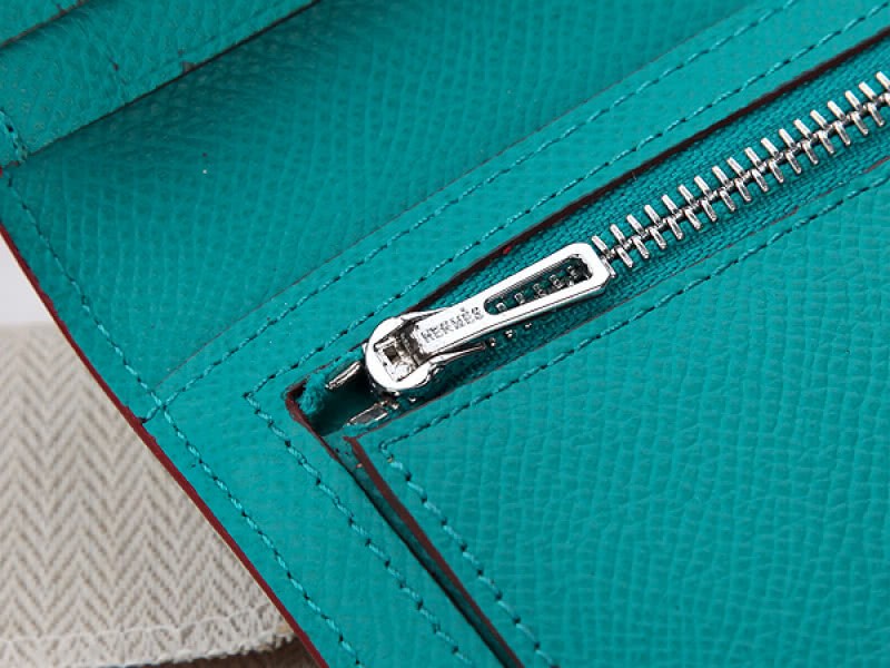 Hermes Epsom Original Calfskin Bearn Japonaise Bi-Fold Wallet Turquoise 6