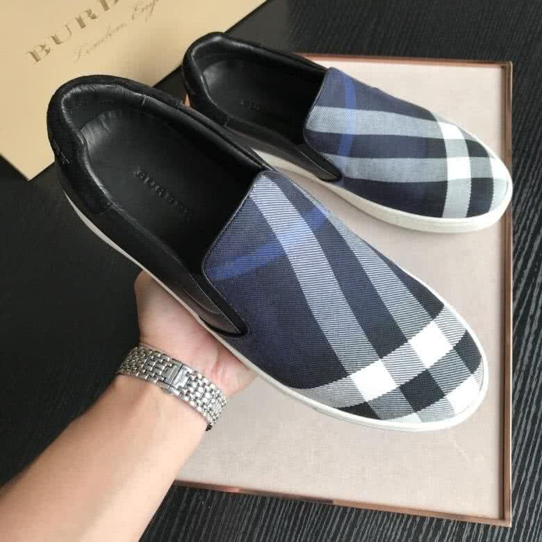 Burberry Fashion Comfortable Sneakers Cowhide Blue And White Men 4
