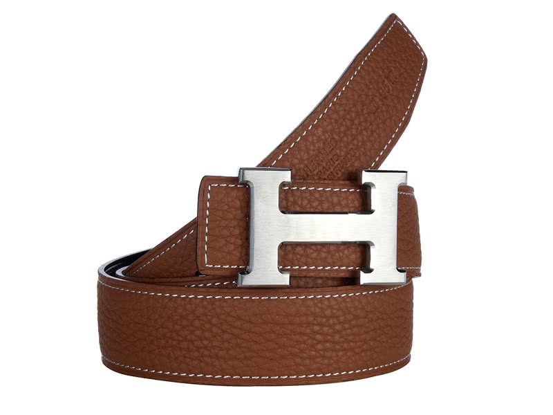 Hermes Togo Leather Belt With Silver H Buckle Brown 2