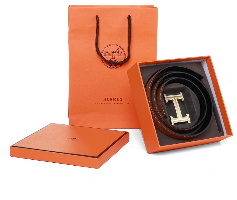 Hermes Togo Leather Gold H Buckle Belt With Diamond Mount Orange 4
