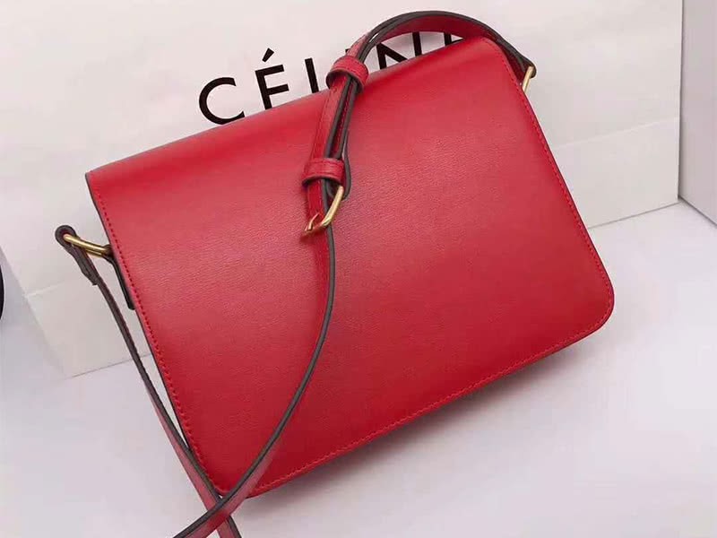 Celine Medium Triomphe Bag In Shiny Calfskin Red 3