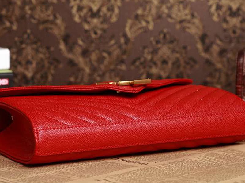 Ysl Medium Monogramme Satchel  Red Grain  Poudre Textured Matelasse Leather 4