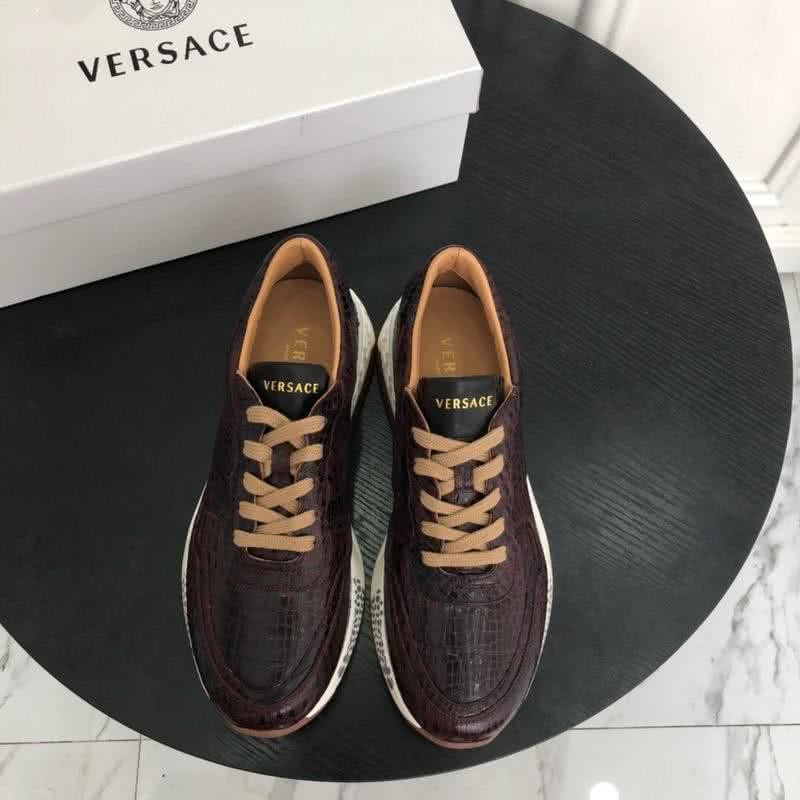 Versace New Sneakers Crocodile Pattern Cowhide Coffee Men 2