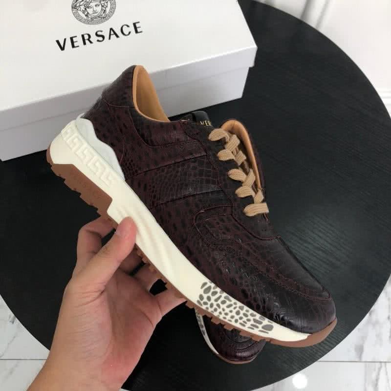 Versace New Sneakers Crocodile Pattern Cowhide Coffee Men 4